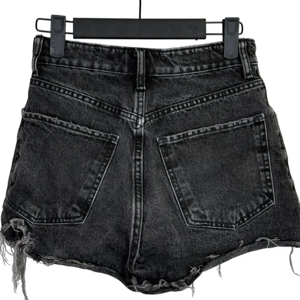 ZARA Cutoff Distressed Jean Shorts Raw Ripped Hem High Rise Pockets 0 Wash Black